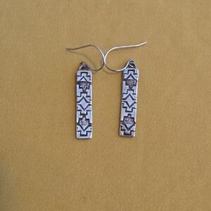 Sterling Silver Geometric Bar Drop Earrings - Marked VF Sterling